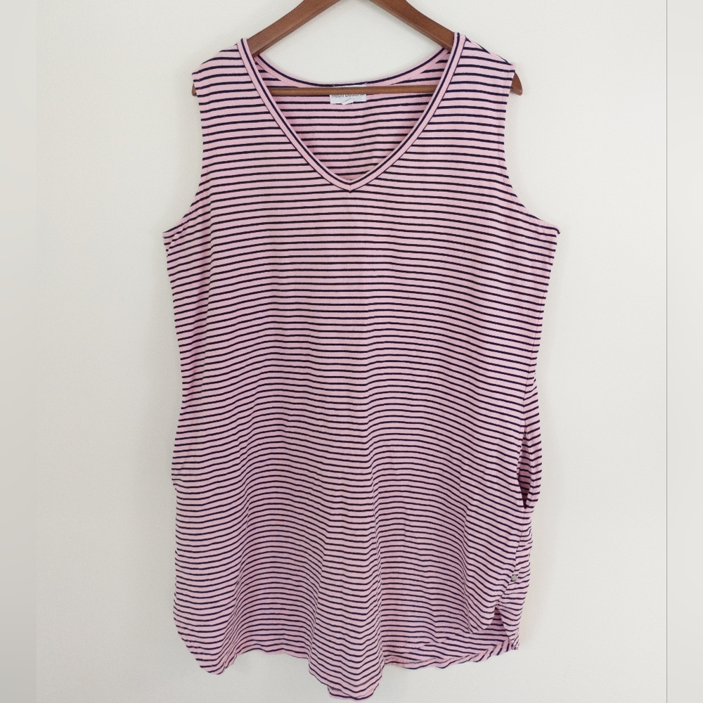 Neon Buddha Pink Striped V-Neck Tank Tunic Top Pockets 1X